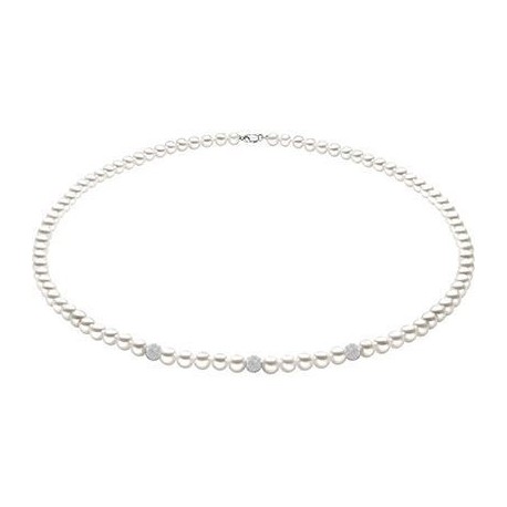 Girocollo di Perle Donna Comete Gioielli Fili Fantasia in Oro Bianco con Perla coltivata