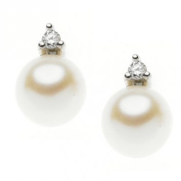 Orecchini Comete Gioielli Easy Basic In Oro Bianco Con Diamanti E Perle Orp 664