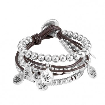 Bracciale di cuoio e placcato argento Sterling - PUL0524MT