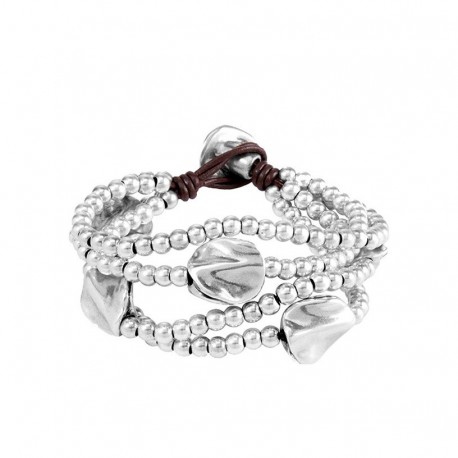 Bracciale donna uno de 50 Divina mente bagnato in argento e pelle marrone 15cm realizzato a mano PUL0854MTLMAROM
