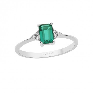 Anello donna Comete Gioielli in Oro Bianco e diamanti e smeraldo collezione Storia di luce - ANB 2355