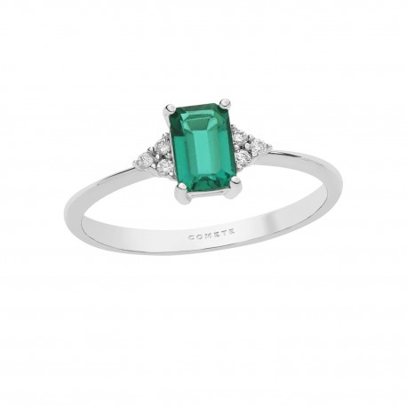 Anello donna Comete Gioielli in Oro Bianco e diamanti e smeraldo collezione Storia di luce - ANB 2355