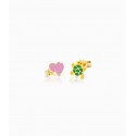 Orecchini Bambina Le Bebè in Oro Giallo collezione Prime Gioie Fortuna cuore e tartaruga smaltate colorate PMG 052