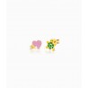 Orecchini Bambina Le Bebè in Oro Giallo collezione Prime Gioie Fortuna cuore e tartaruga smaltate colorate PMG 052