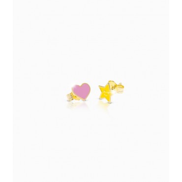 Orecchini Bambina Le Bebè in Oro Giallo collezione Prime Gioie Fortuna con stellina e cuore smaltate colorate - PMG 056