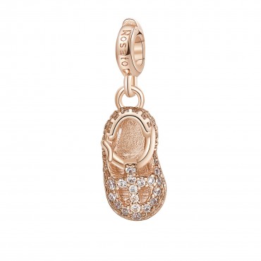 Charm donna Rosato Scarpine baby in Argento placcatura in Oro Rosa con Zirconi collezione Storie simbolo Maternita' - RZ023