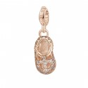 Charm donna Rosato Scarpine baby in Argento placcatura in Oro Rosa con Zirconi collezione Storie simbolo Maternita' - RZ023