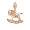 Cavallucio a Dondolo Charm Rosato in argento 925‰, galvanica oro rosa, smalto bianco, 22 zirconi bianchi