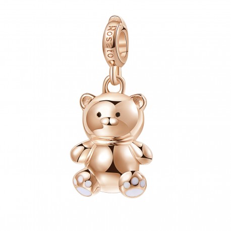Orsacchiotto Charm Rosato in argento 925‰, galvanica oro rosa, smalto bianco e nero