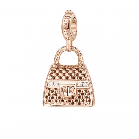 Charm donna Rosato Hand Bag / Borsa in Argento placcatura in Oro Rosa con Zirconi collezione Storie simbolo Personalita' - RZ029