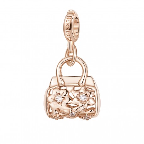Charm donna Rosato Borsa Hobo in Argento placcatura in Oro Rosa con Zirconi collezione Storie simbolo Personalita' - RZ031