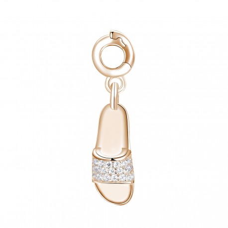 Ciabatta Charm Rosato in argento 925‰, galvanica oro rosa, smalto bianco, 25 zirconi bianchi