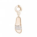 Ciabatta Charm Rosato in argento 925‰, galvanica oro rosa, smalto bianco, 25 zirconi bianchi