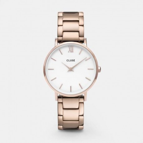 Orologio Donna Cluse Minuit 3 Quarzo 33mm cassa Rose Gold quadrante Bianco cinturino in Acciaio