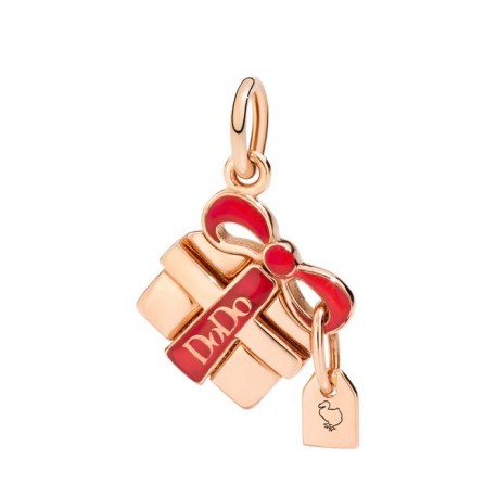 Ciondolo Pacco Regalo in Oro Rosa 9 Kt e Smalto Rosso - DoDo