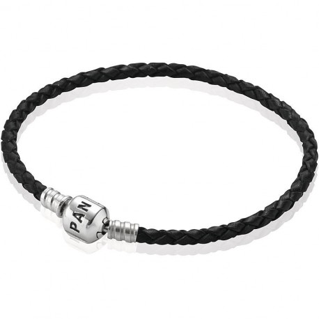Bracciale in Pelle Intrecciata Nero, Giro Singolo