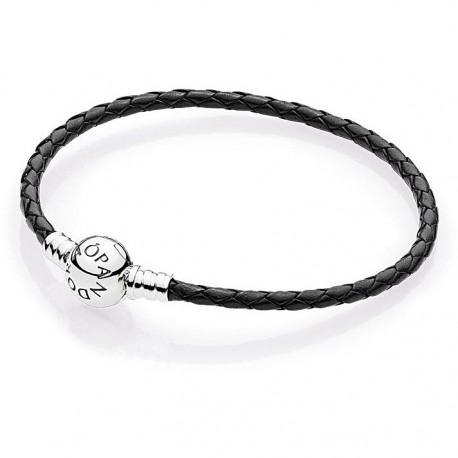 Bracciale in Pelle Intrecciata Nera, Giro Singolo