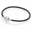 Bracciale in Pelle Intrecciata Nera, Giro Singolo