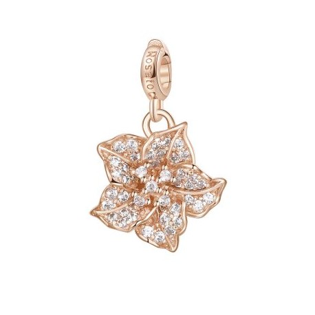 Azalea Charm in argento 925‰, galvanica oro rosa, smalto bianco, 45 zirconi bianchi