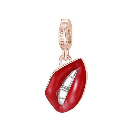 Bocca Charm Rosato in argento 925‰, galvanica oro rosa, smalto rosso