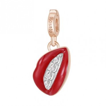 Bocca Charm Rosato in argento 925‰, galvanica oro rosa, smalto rosso, 4 zirconi bianchi