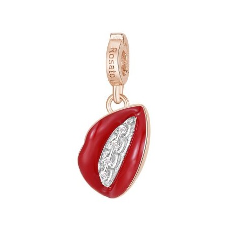 Bocca Charm Rosato in argento 925‰, galvanica oro rosa, smalto rosso, 4 zirconi bianchi