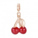 Ciliegie Charm Rosato in argento 925‰, galvanica oro rosa, smalto rosso