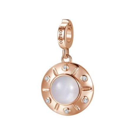 UFO Charm Rosato in argento 925‰, galvanica oro rosa, smalto bianco, 6 zirconi bianchi, 1 pietra di luna