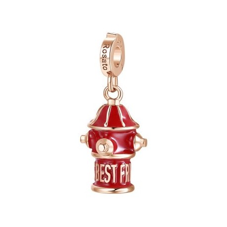 Idrante Charm Rosato in argento 925‰, galvanica oro rosa, smalto rosso