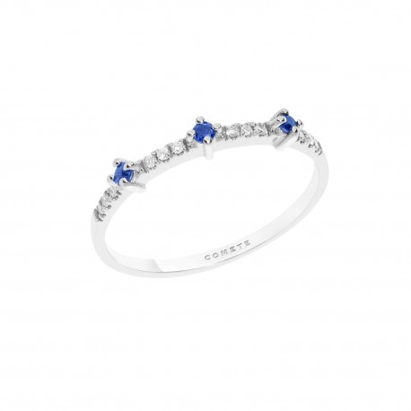 Anello in Oro bianco 750 ‰ . Diamanti P.Ct. 6 Col. G Purezza SI. Zaffiri blu Ct. 0,09