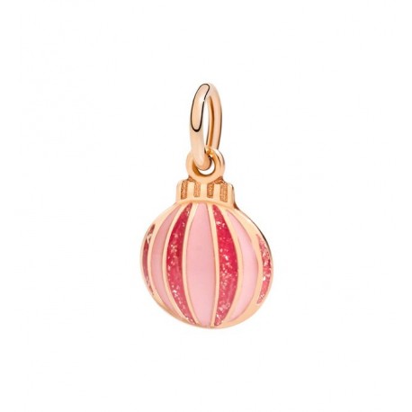 Ciondolo Pallina di Natale in Oro Rosa 9 Kt e Smalti Colarati con Brillantini - DoDo