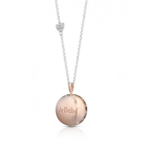 Ciondolo Donna in Argento Lè Bebè Placcato in Oro Rosa con silhouette traforato. Catena rolò in argento con logo cuore Collezon