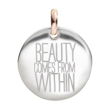 Moneta Queriot " Beauty comes from within" in Argento, Oro Rosa 9 Kt e Smalto color Bianco