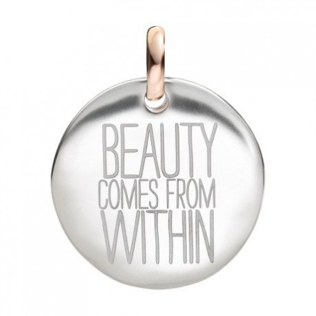 Moneta Queriot " Beauty comes from within" in Argento, Oro Rosa 9 Kt e Smalto color Bianco