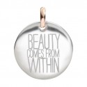 Moneta Queriot " Beauty comes from within" in Argento, Oro Rosa 9 Kt e Smalto color Bianco