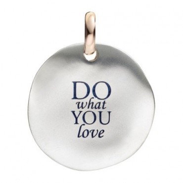 Moneta Queriot " Do what you love" in Argento, Oro Rosa 9 Kt e Smalto color Blu