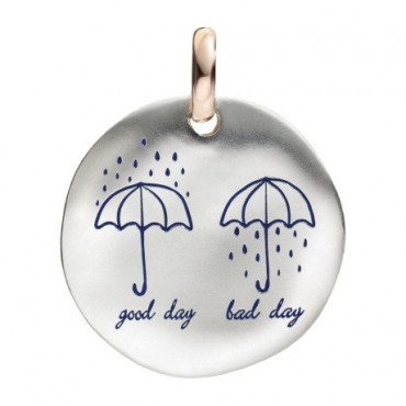 Moneta Queriot " Good Day, Bad Day" in Argento, Oro Rosa 9 Kt e Smalto Color Blu