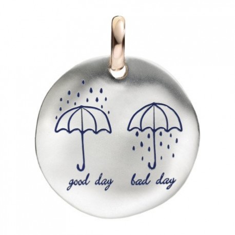 Moneta Queriot " Good Day, Bad Day" in Argento, Oro Rosa 9 Kt e Smalto Color Blu