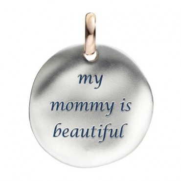 Moneta Queriot " My mommy is beautiful" in Argento, Oro Rosa 9 Kt e Smalto color Blu Scuro