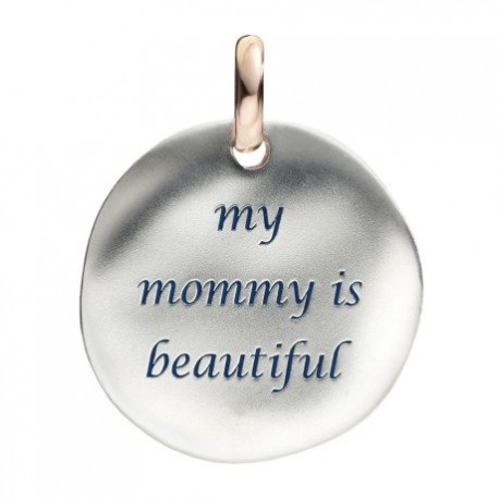 Moneta Queriot " My mommy is beautiful" in Argento, Oro Rosa 9 Kt e Smalto color Blu Scuro