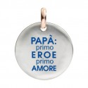 Moneta Queriot " Papà: Primo Eroe, primo Amore" in Argento, Oro Rosa 9 Kt e Smalto colorato Blu Chiaro