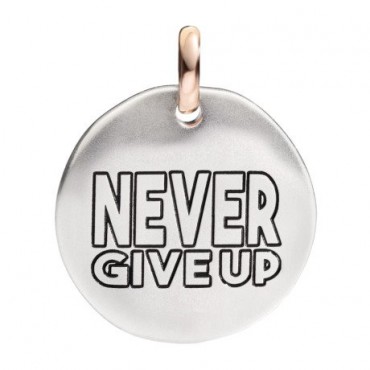 Moneta Queriot "Never Give Up" in Argento, Oro Rosa 9 Kt e Smalto Nero