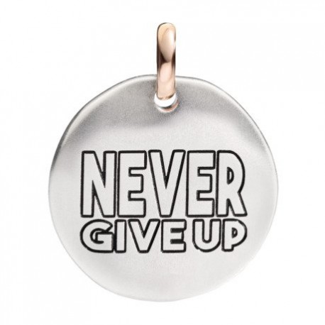 Moneta Queriot "Never Give Up" in Argento, Oro Rosa 9 Kt e Smalto Nero