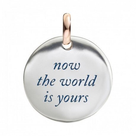 Moneta Queriot "Now the world in yours" in Argento, Oro Rosa 9 Kt e Smalto color Blu Scuro