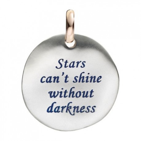 Moneta Queriot "Star can't shine without darkness" in Argento, Oro Rosa 9 Kt e Smalto colorato Blu Scuro