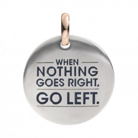 Moneta Queriot "When Nothing Goes Right. Go Left." in Argento, Oro Rosa 9 Kt e Smalto Color Blu Pavone.