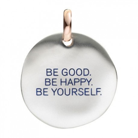 Moneta Queriot " Be good. Be happy. Be yourself." in Argento, Oro Rosa 9 Kt e Smalto color Blu