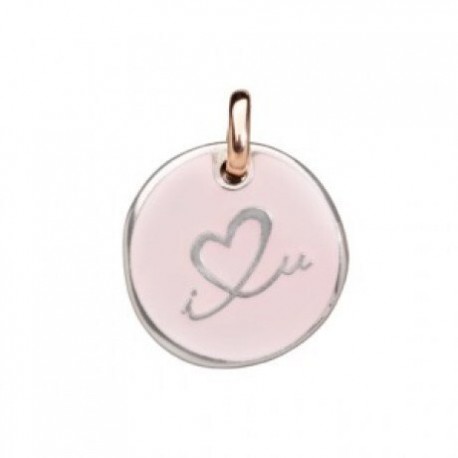 Moneta Queriot " I Love U" in Argento, Oro Rosa 9 Kt e Smalto Rosa