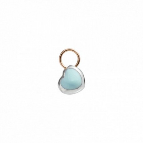 Micro Cuore Queriot Componente in Argento, Oro Rosa 9 Kt e Smalto Color Azzurro