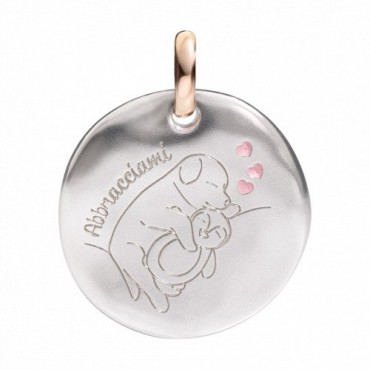 Moneta Queriot " Abbracciami" in Argento, Oro Rosa 9 Kt e Smalto Color Rosa
